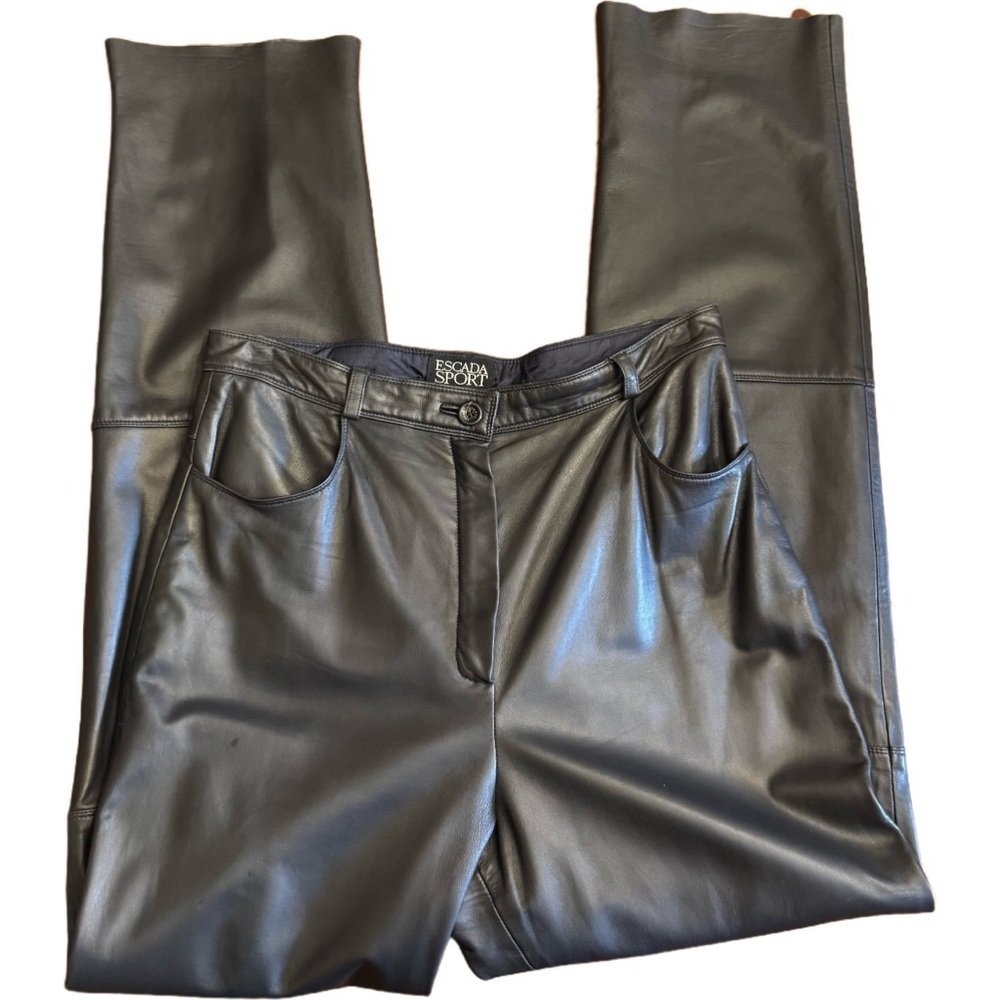 ESCADA Sport Lamb SOFT Leather Black Pants Sz 40/M Straight Leg Motto Designer